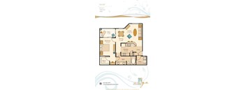A floor plan of an apartment named Salvia with a kitchen, bathroom, and living room.