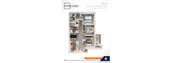 A floor plan of a 2 bedroom apartment with a bathroom and living room.