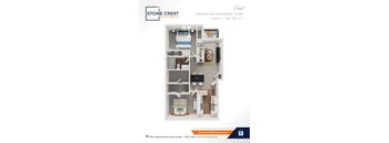 A Stone Crest Apartments advertisement for a 2 bedroom apartment with a bath.