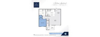 A floor plan for a 7 bedroom apartment sized at 752 square feet.