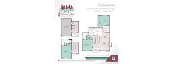 A detailed layout of a 3 bedroom apartment with its dimensions and features.