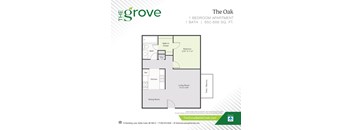 A floor plan for a one bedroom apartment with one bath.