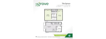 A floor plan for a 2 bedroom townhome with a 2.5 bath.