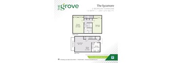 A floor plan for a 2 bedroom townhome with a living room, dining room, kitchen, and bathroom.