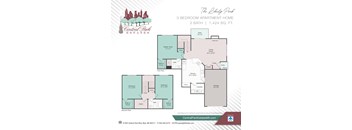 A floor plan for a 3 bedroom apartment with 2 bathrooms sized at 1,424 square feet.