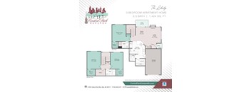 A floor plan for a 3 bedroom apartment with a 2.5 bath.