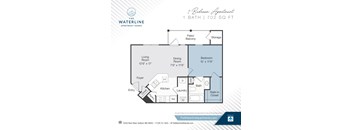 A floor plan for a 7 bedroom apartment sized at 702 square feet.