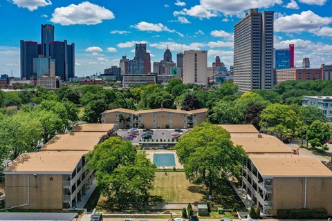the city with the downtown skyline in the background