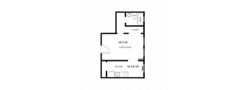 a floor plan of a studio apartment with a bedroom and a living room