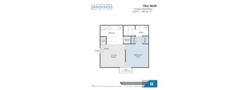 A floor plan for a studio apartment at The Landings of Madison Heights.