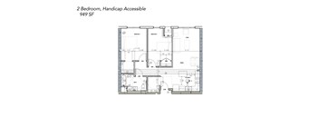 A floor plan of a 2 bedroom, handicap accessible apartment.