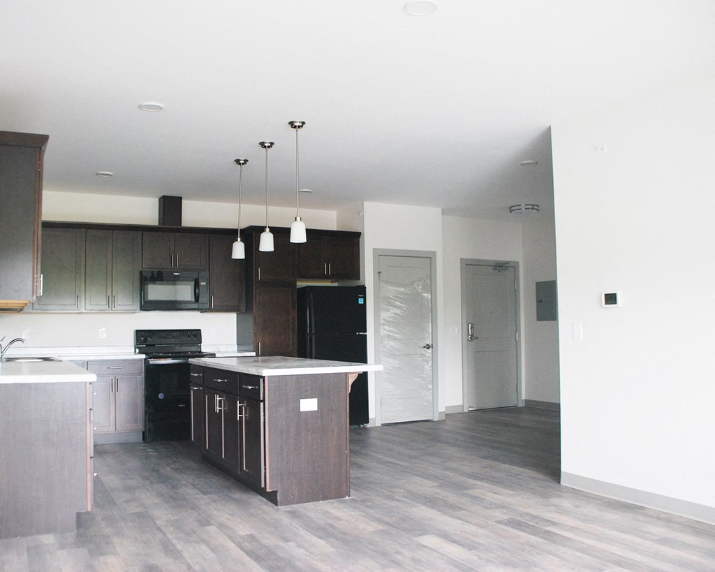 a view of the kitchen from the living room