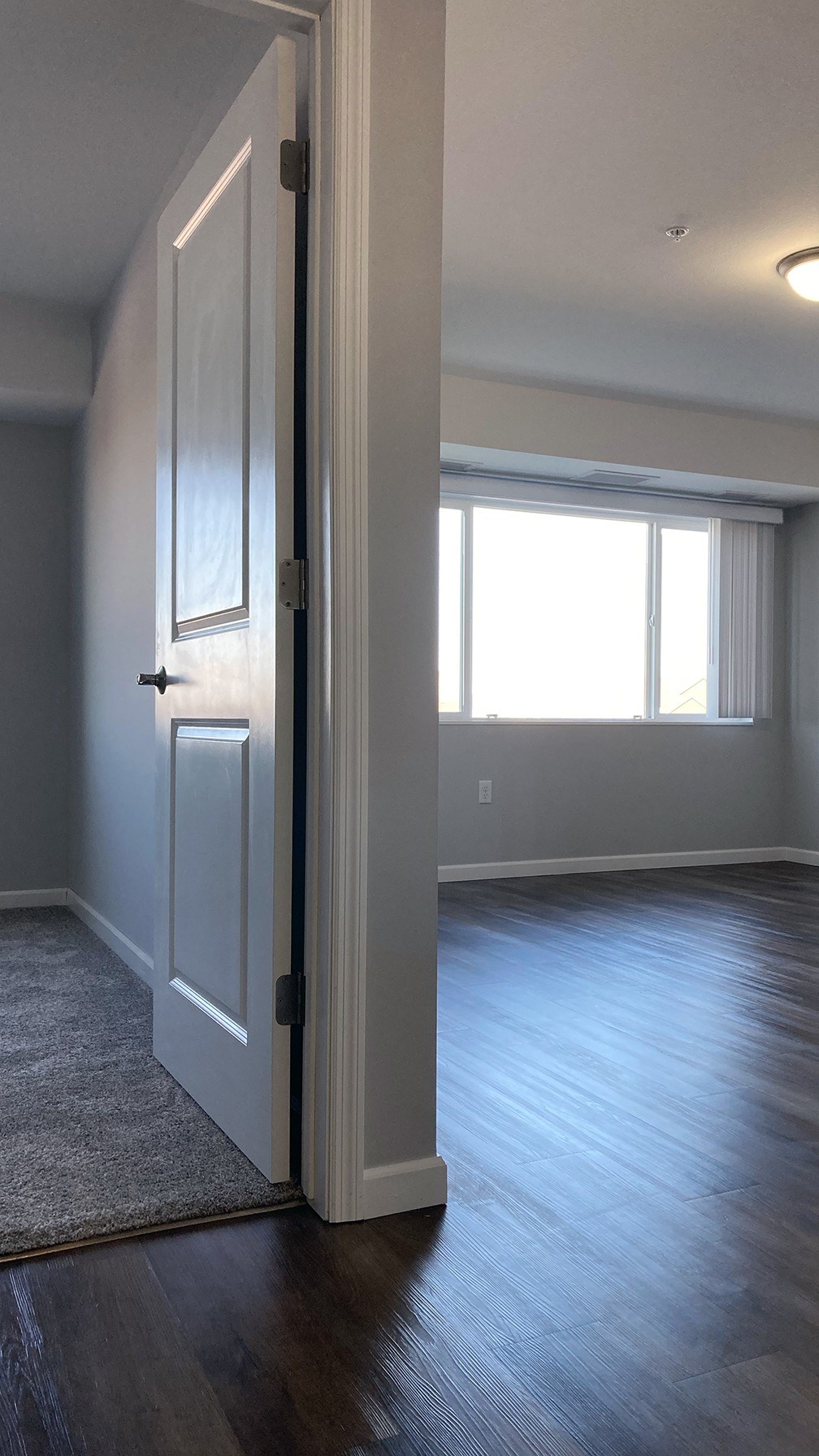 A room with a door and a window.