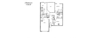 A floor plan of a 2 bedroom apartment sized 1158 square feet.