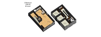 A 3 bedroom, 1540 square foot bi-level house plan.