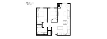 a floor plan of a house with a bedroom and a living room