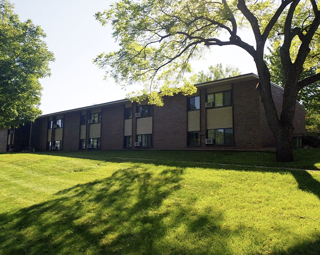 A large tree is in front of a building.