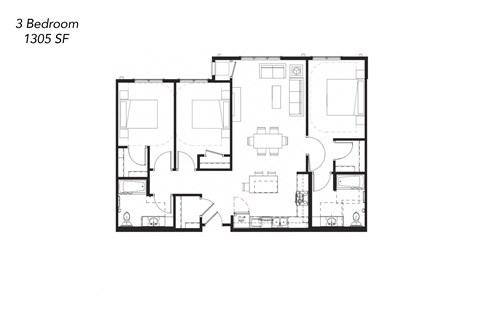 a hypothetical floor plan of a 3 bedroom apartment