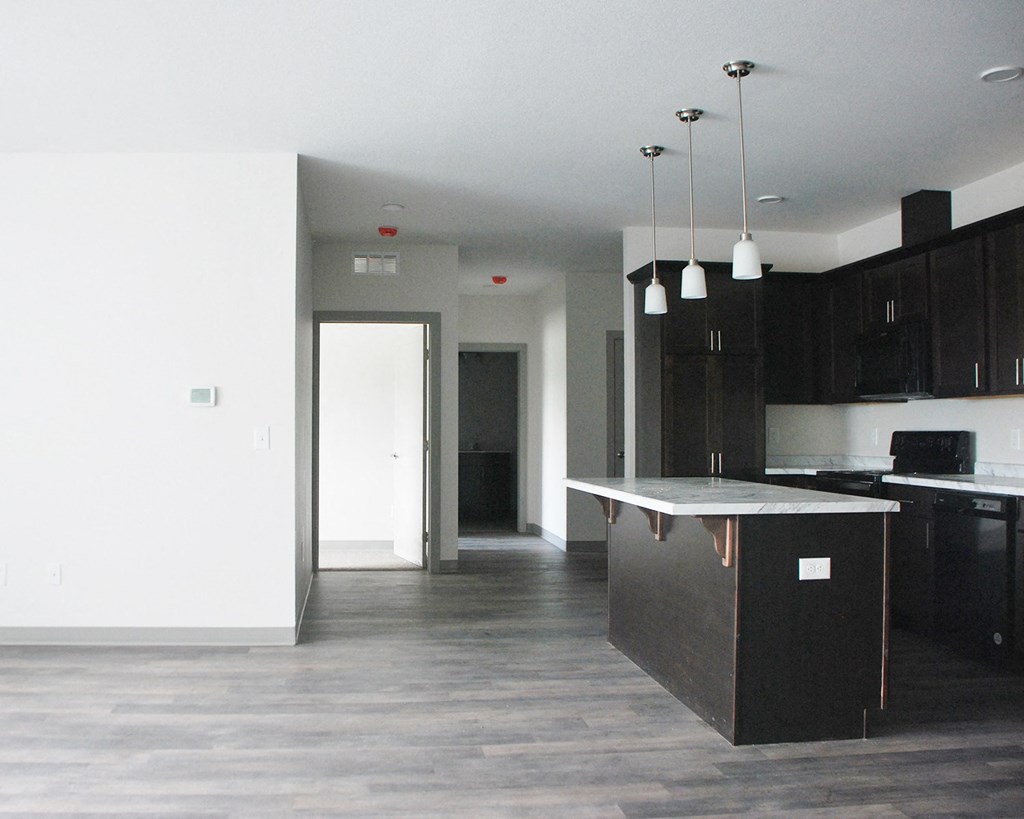 a view of the kitchen from the living room