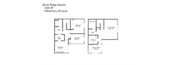 A floor plan for a 3 bedroom, bi-level home at 1236 SF.