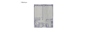 A floor plan of a 1 bedroom apartment.