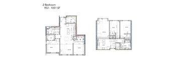 Two floor plan of a 2 bedroom apartment.
