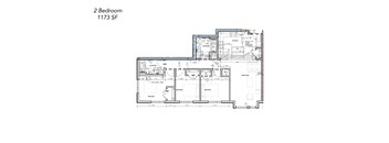 A floor plan of a 2 bedroom apartment with an area of 1173 square feet.