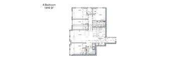 A floor plan of a 4 bedroom apartment.