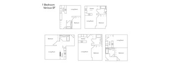 A slide showing floor plans of a one bedroom apartment.