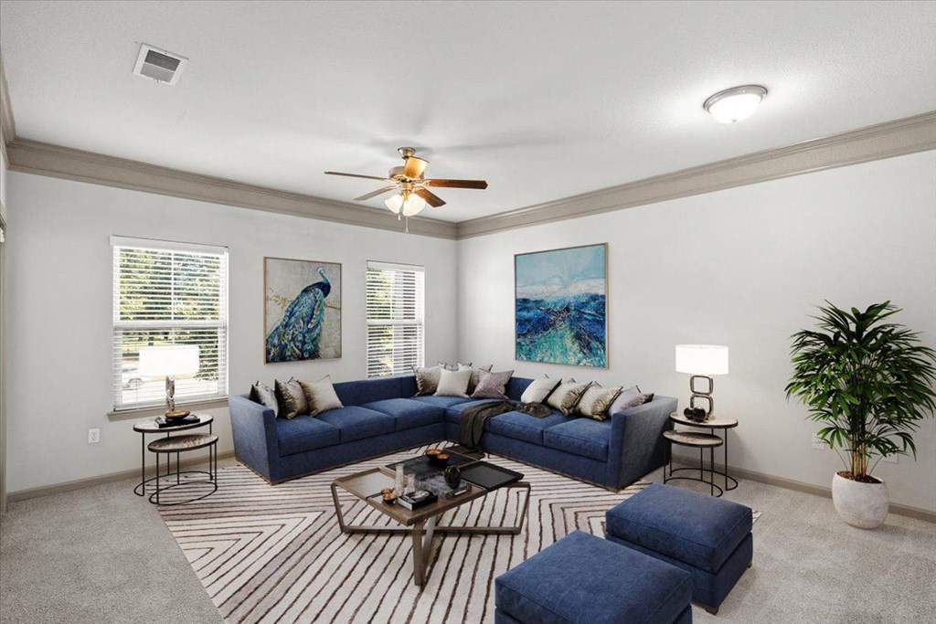 a living room with two couches and a coffee table