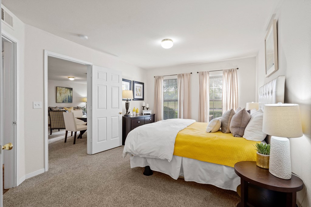 our apartments offer a bedroom with a king sized bedat Stonebriar Woods Apartments, Kansas, 66213