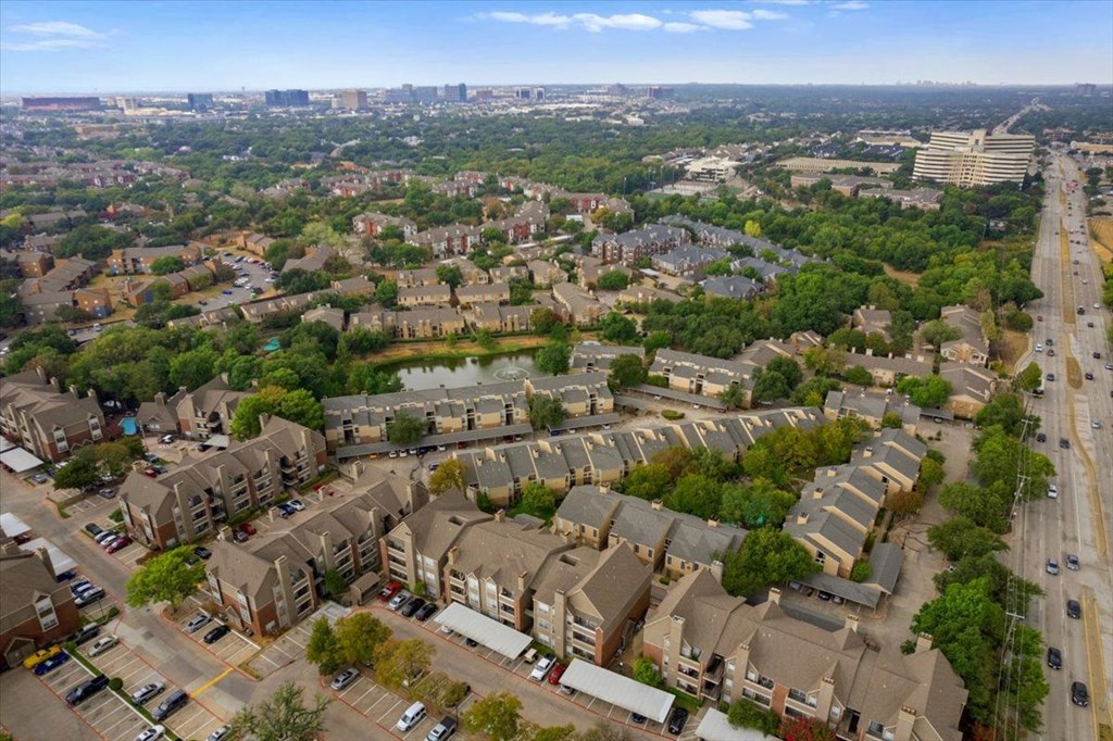 arial view of a neighborhood with houses and trees at Creekview Apartment Homes, Dallas, Texas