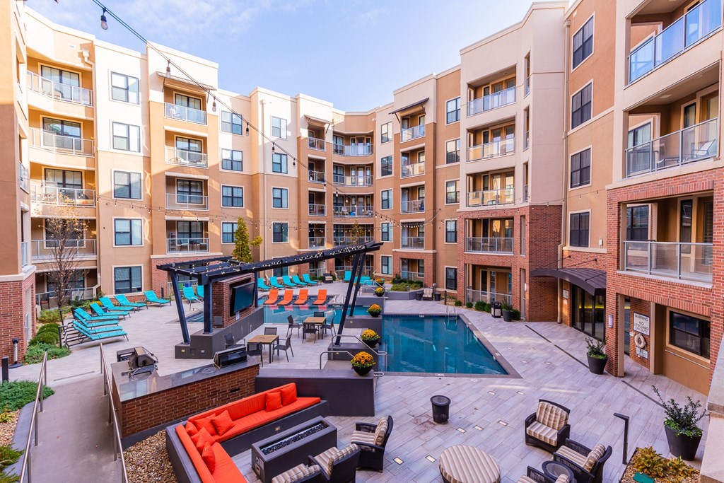 Poolside Sundeck With Relaxing Chairs at 46 Penn Apartments, Kansas City, Missouri