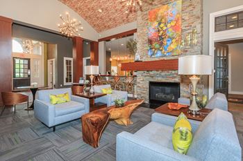 Clubhouse area with fireplace at Creekside Apartments, Kansas