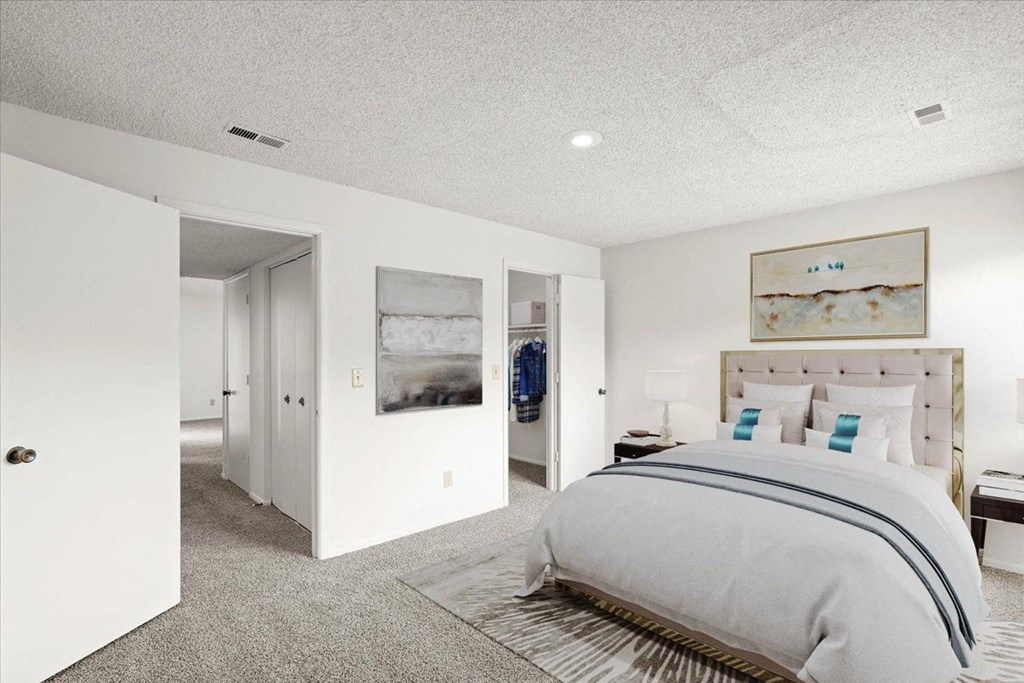 Beautifully decorated bedroom at Bremerton Park Apartment Homes , Prairie Village, Kansas