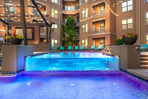 A swimming pool in a residential building.