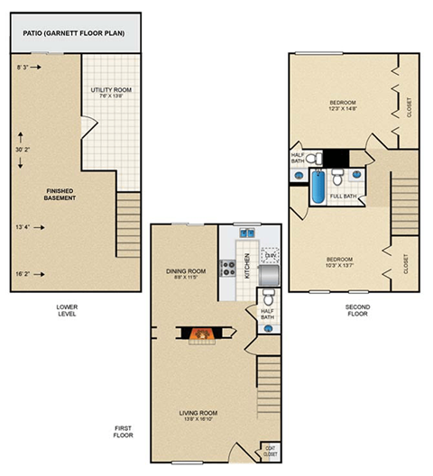 2 bedroom, 1.5 bath