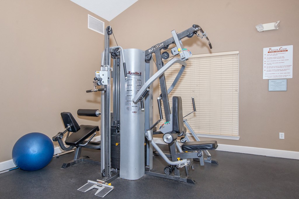 Gym weights at Preston Court Apartments, Overland Park