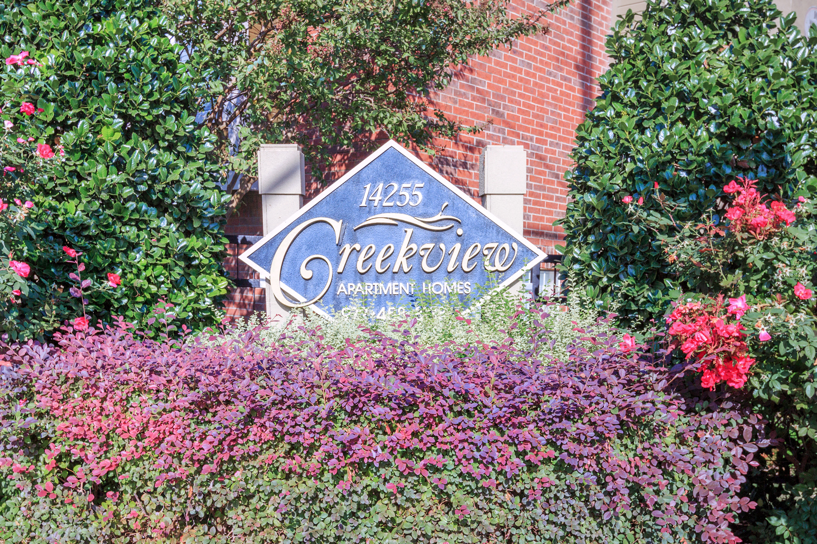 Creekview entryway signage  at Creekview Apartment Homes, Dallas, TX, 75254