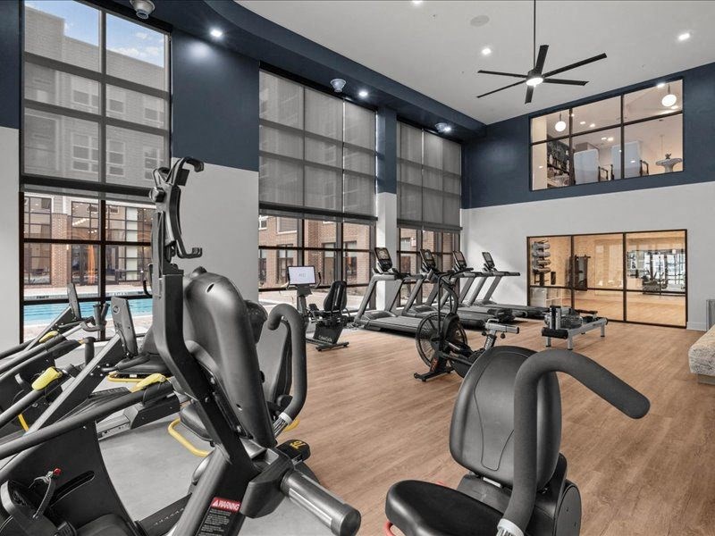 the gym is equipped with treadmills and other exercise equipment
