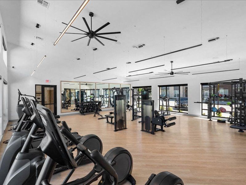 a gym with cardio machines and other exercise equipment
