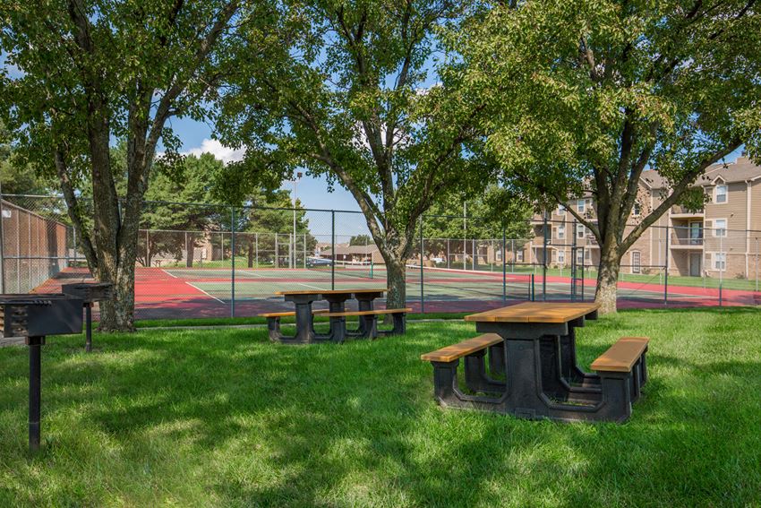 Garden park seating area Garden park seating area at Wind River Lodge, Lenexa, KS, 66219