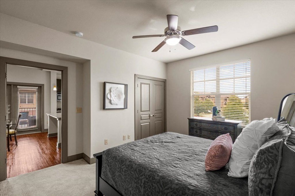 Bedroom With Ceiling Fan at Cypress at Lewisville Apartment Homes, Lewisville, TX 75067