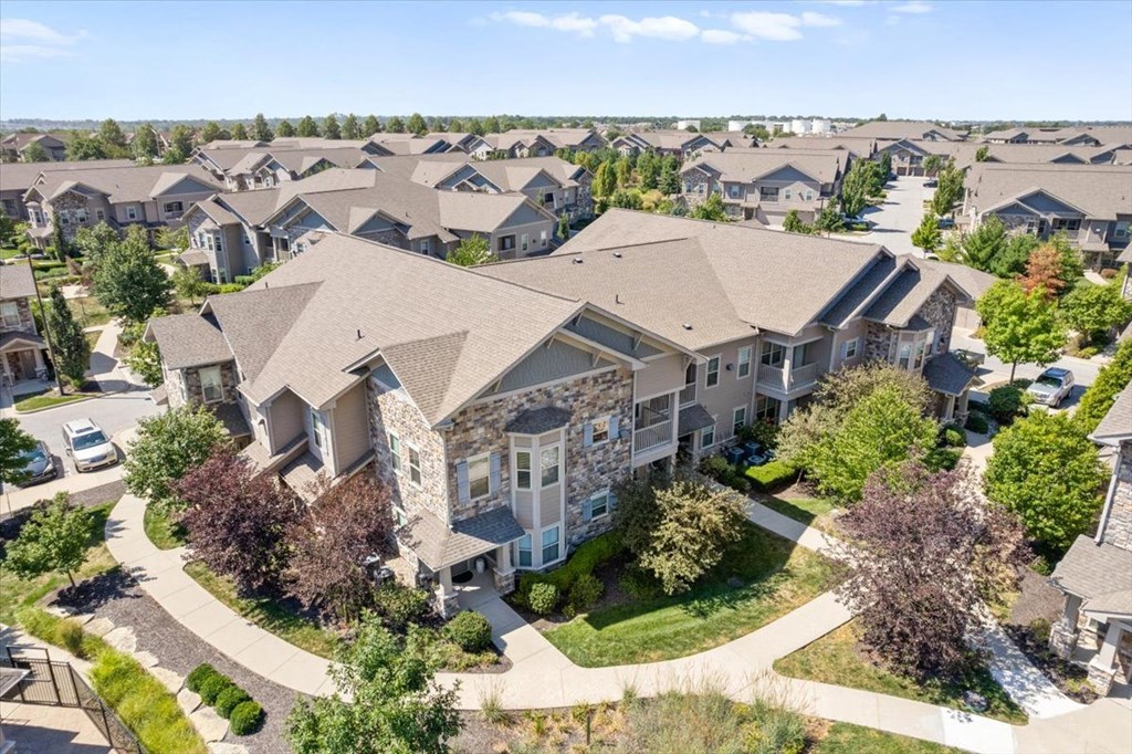 an aerial view of a neighborhood of houses
