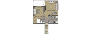 Floorplan image of the A1UG which is a 1 bedroom, 1 bathroom on the upper level