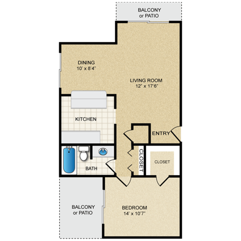 1 bedroom, 1 bathroom floorplan at Bremerton Park Apartment Homes , Prairie Village, KS