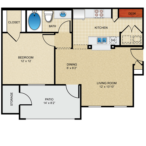 1 bedroom, 1 bathroom