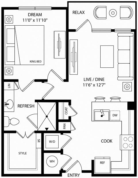 One Bedroom Floorplan at Rye Bunker Hill