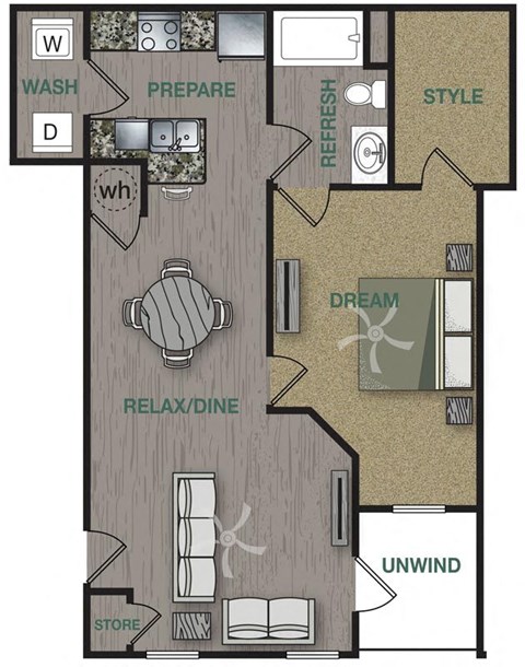 Floorplan image of a 1 bedroom, 1 bathroom with 822 sq. ft.