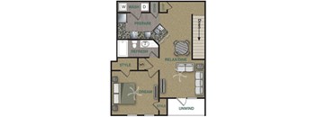 Floorplan image of a 1 bedroom, 1 bathroom with 911 sq. ft.